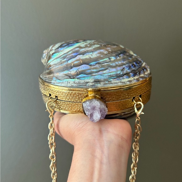 Iridescent Shell Clutch with Gold Accents - Picture 5 of 7